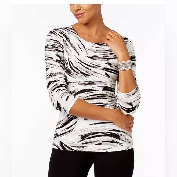 Brand New Women’s JM Collection Printed 3/4 Sleeve Jacquard Top, Size L, NWT - Picture 1 of 3